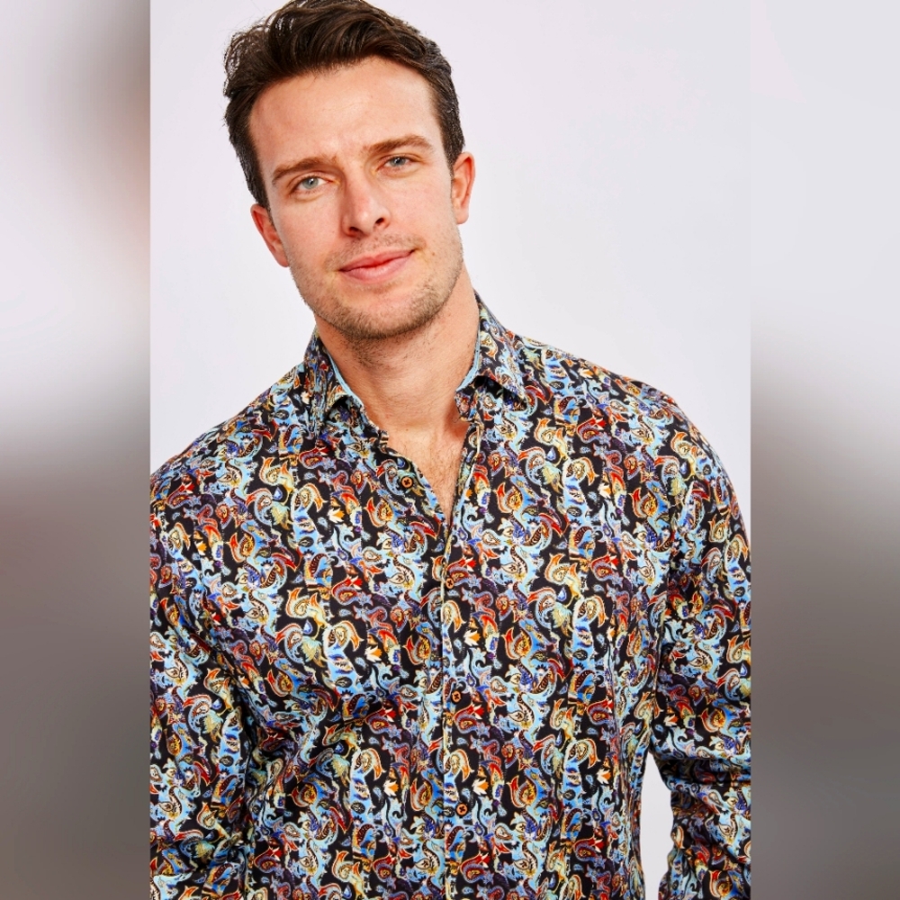Luchiano Visconti Black- Multicolor Paisley Shirt